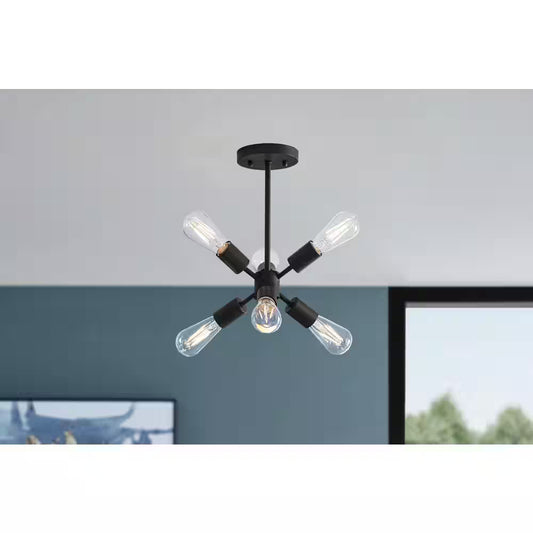Leonie 16.25 In. 6-Light Matte Black Sputnik Semi-Flush Mount, Industrial Ceiling Light