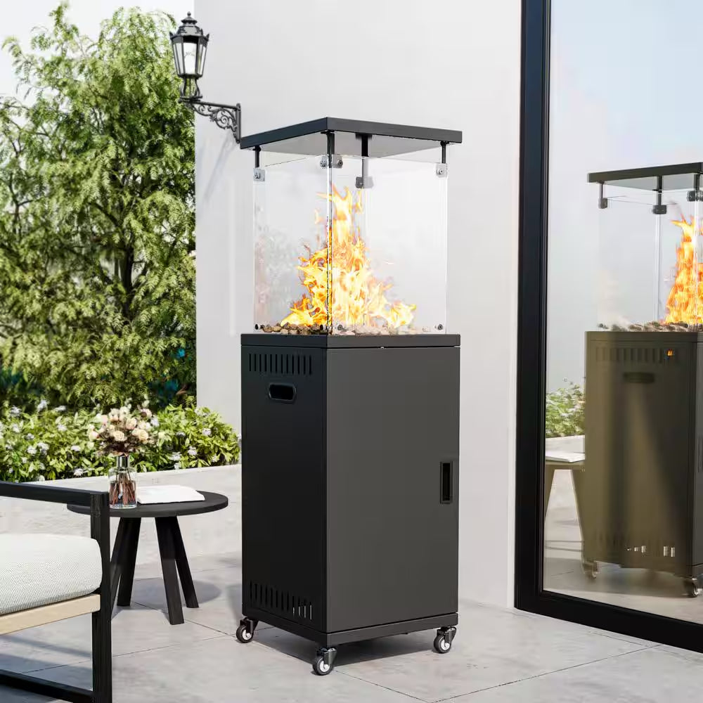 50000-BTU Black Steel Floor Standing Propane Patio Heater with Wheels