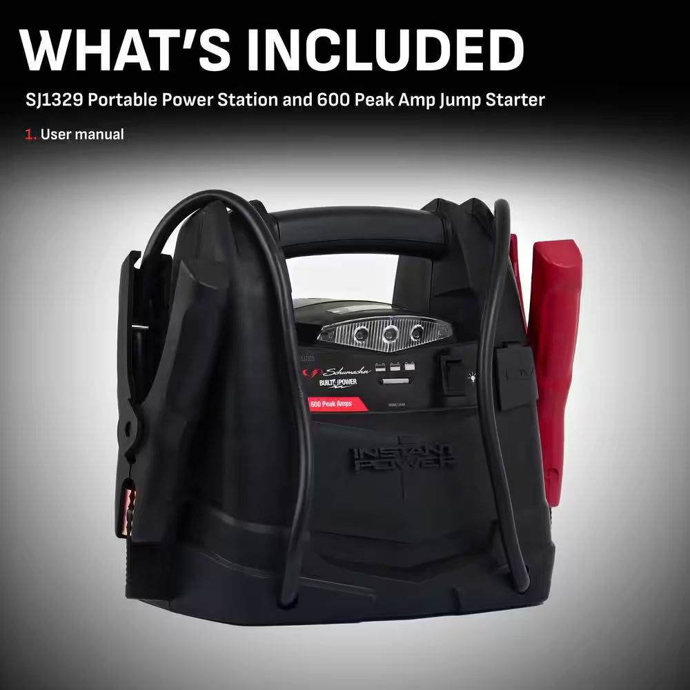 Automotive Portable Power Station and 600 Peak Amp Jump Starter with 12-Volt DC Outlet and LED Area Light