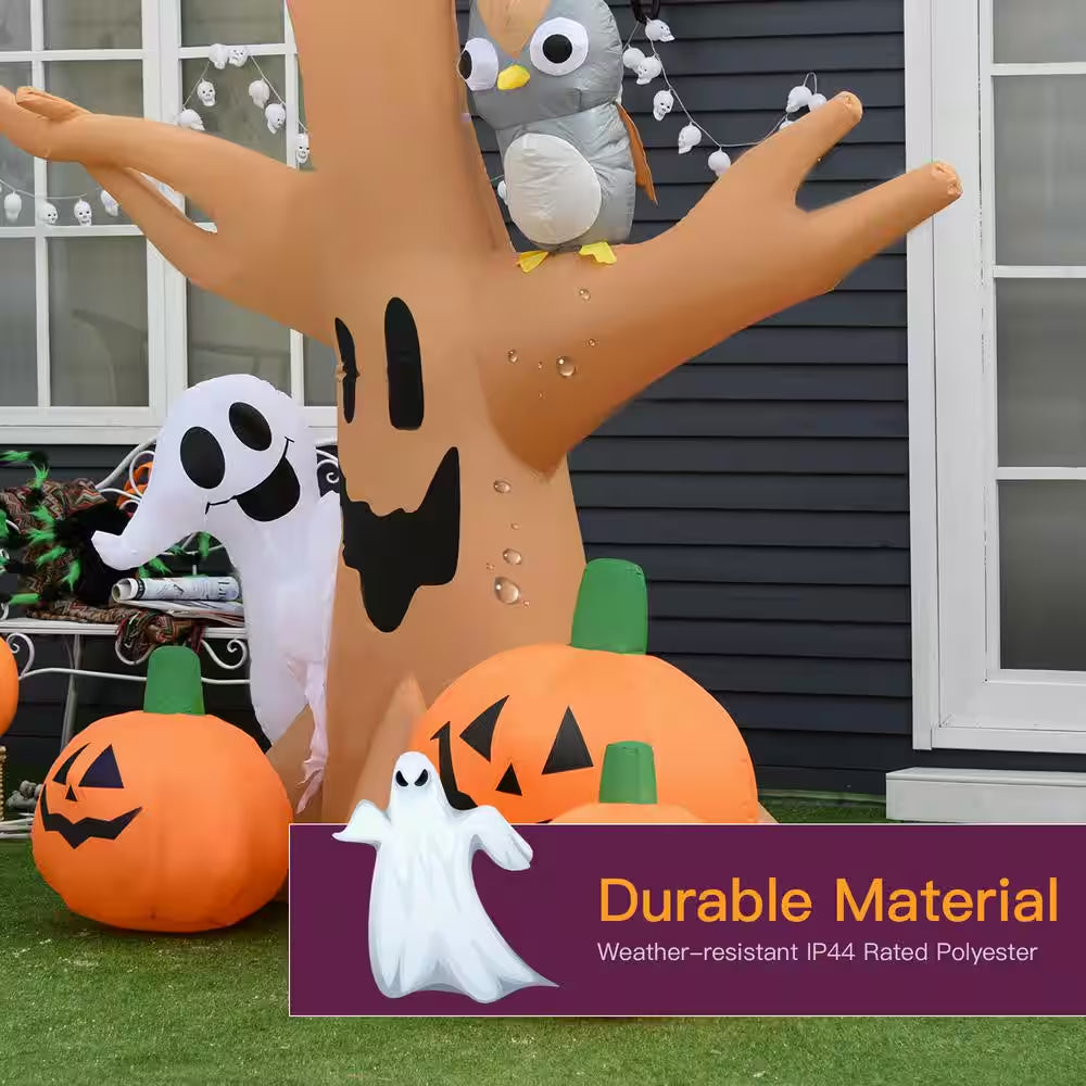 7.5 Ft. LED Haunted Tree with Owl, Ghost, and Pumpkins Halloween Inflatable