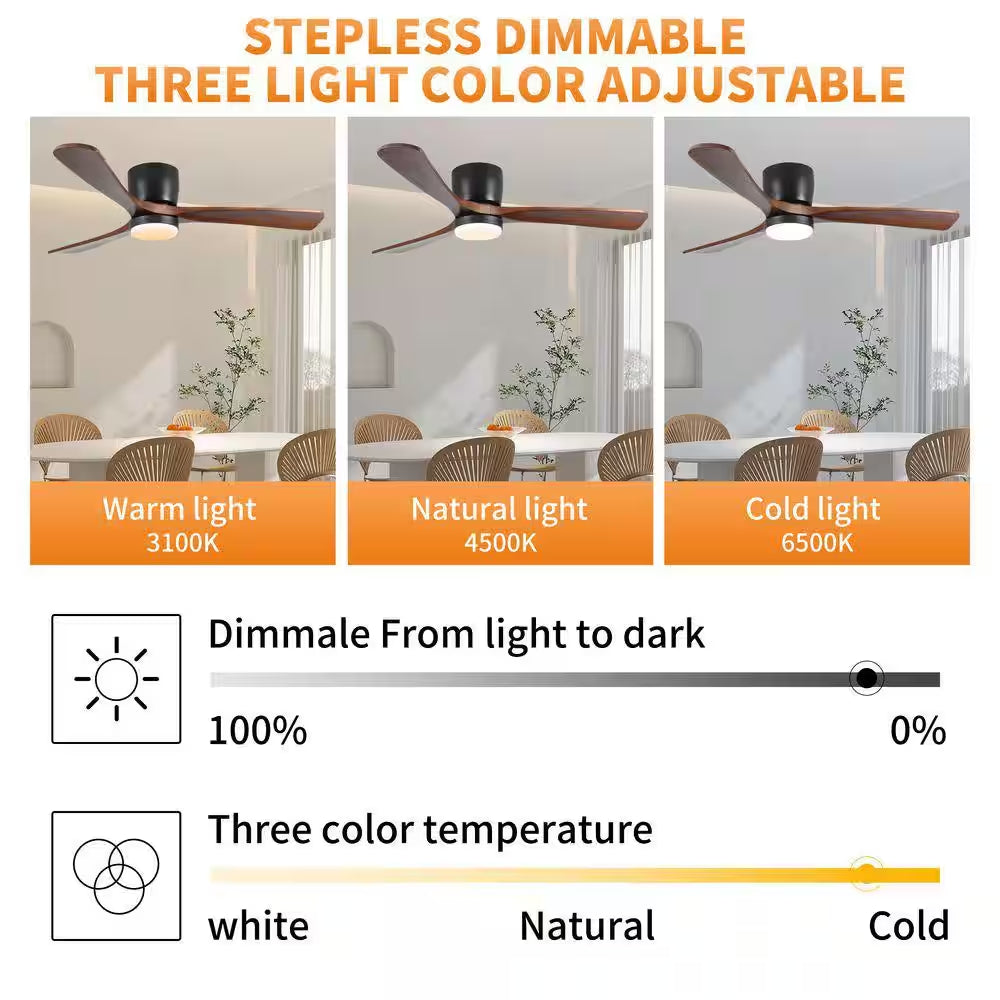 42 In. Smart Indoor Black Ceiling Fan with LED Light and App Remote Control 3 Colors Adjustable and Reversible DC Motor