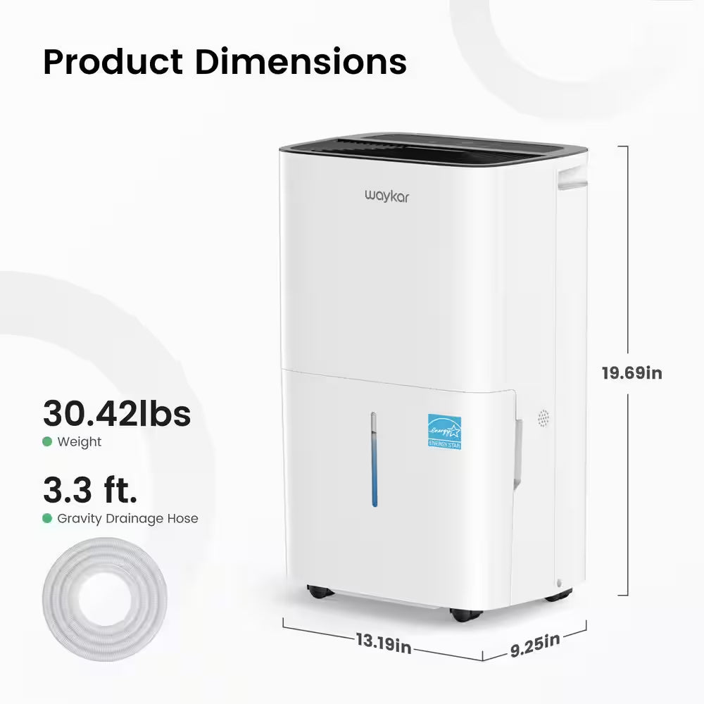 80 Pt. 5,000 Sq. Ft. Energy Star Portable Dehumidifier with Bucket and Drain Hose for Bedroom, Basement in White
