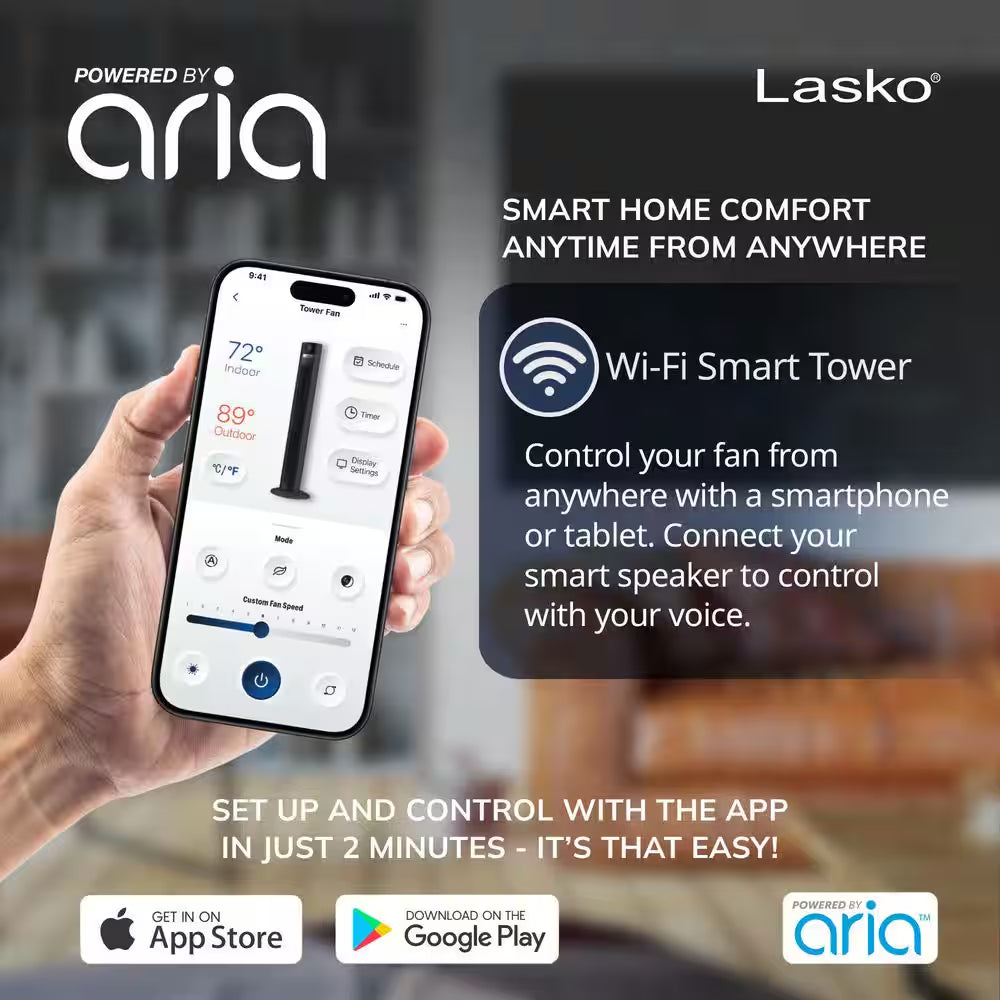 Xtra Air 48 In. 12-Speed Smart Tower Fan in Gray W/ DC Motor, Works W/ Alexa, Google, Whisper Quiet, Remote, 12 In. Dia