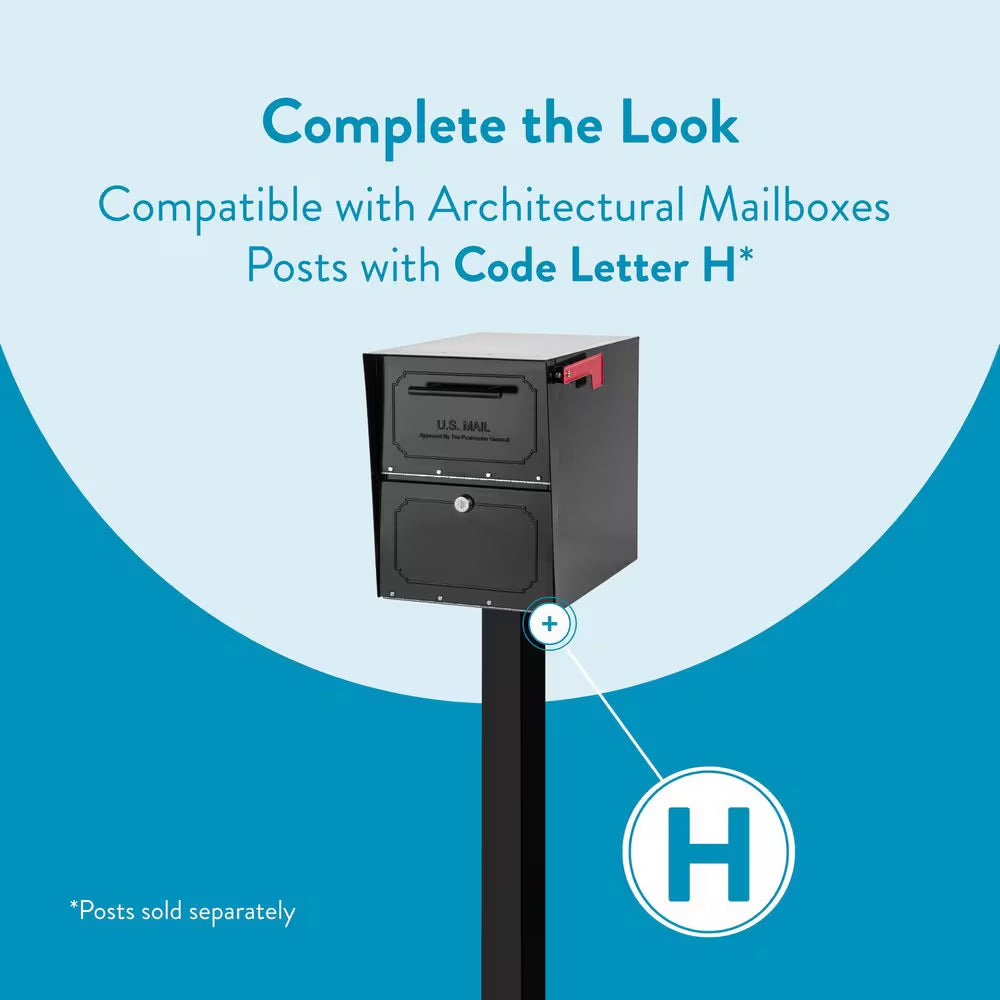 Oasis Classic Black, Extra Large, Steel, Locking, Post Mount Parcel Mailbox with High Security Reinforced Lock