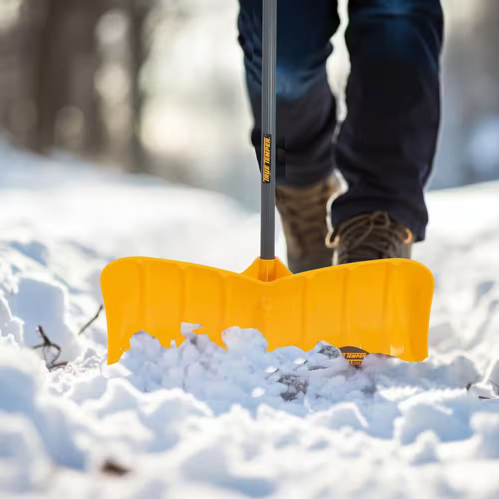 41.25 In. Handle Steel Snow Shovel and 26 In. Plastic Blade Versa Grip Combo and Pusher with Steel Strips