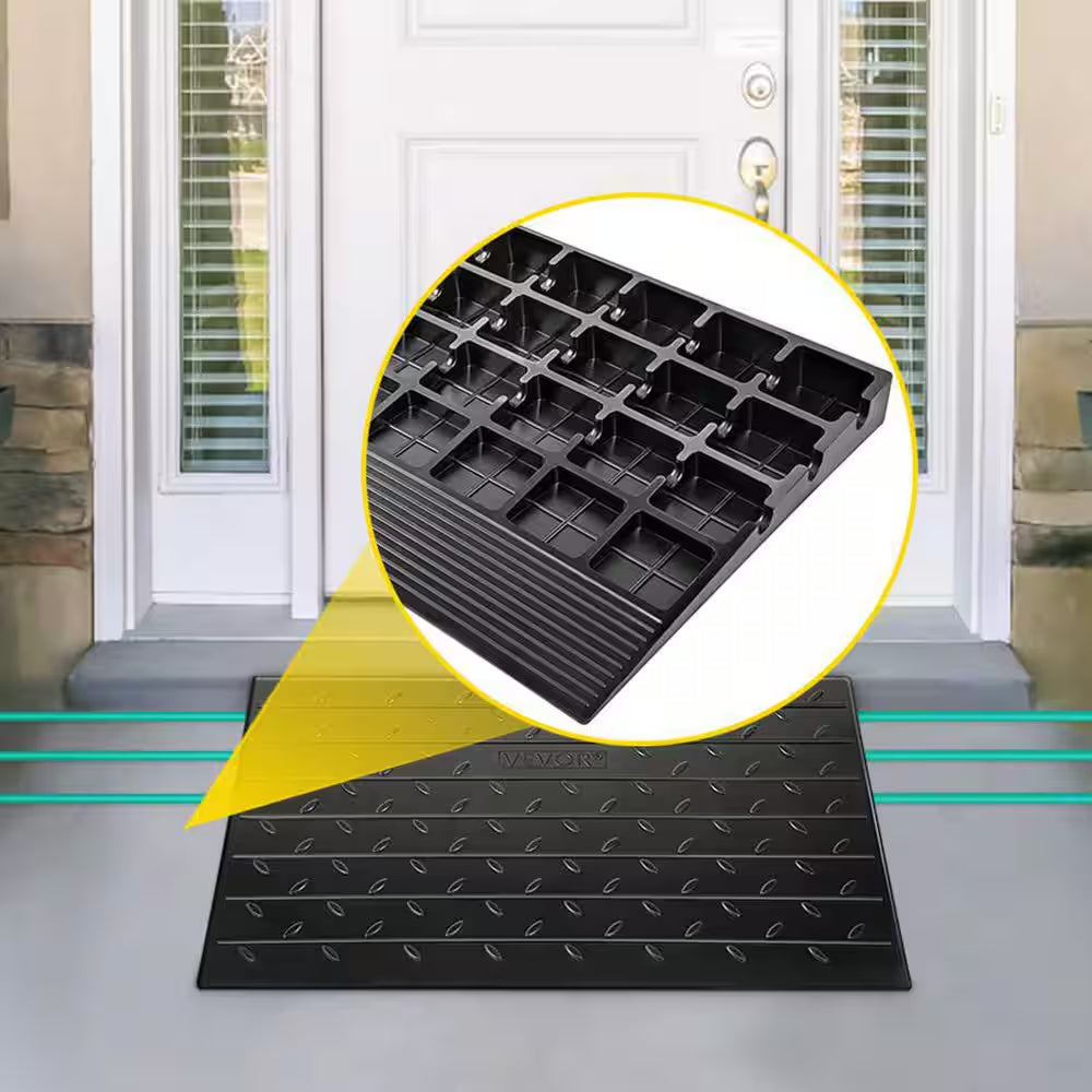 Rubber Threshold Ramp 2,202 Lbs. Load Cap Threshold Ramp Doorway 2.5 In. Rise and 3 Channels for Wheelchair and Scooter