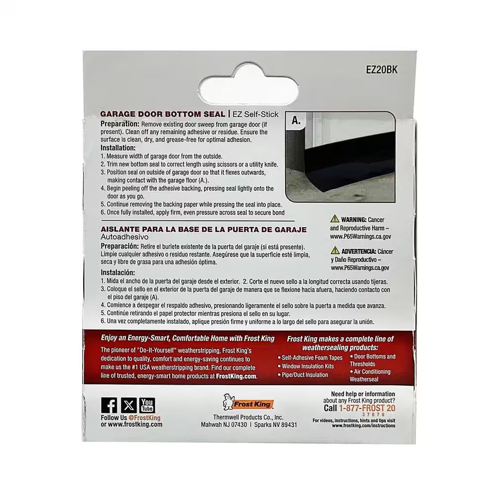 3 1/8 In. X 20 Ft. Self-Stick Garage Door Sweep Black