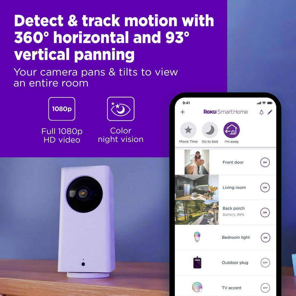 Smart Home Indoor Camera 360° Wi-Fi-Connected Plug-In Security Camera with Motion Detection and Tracking