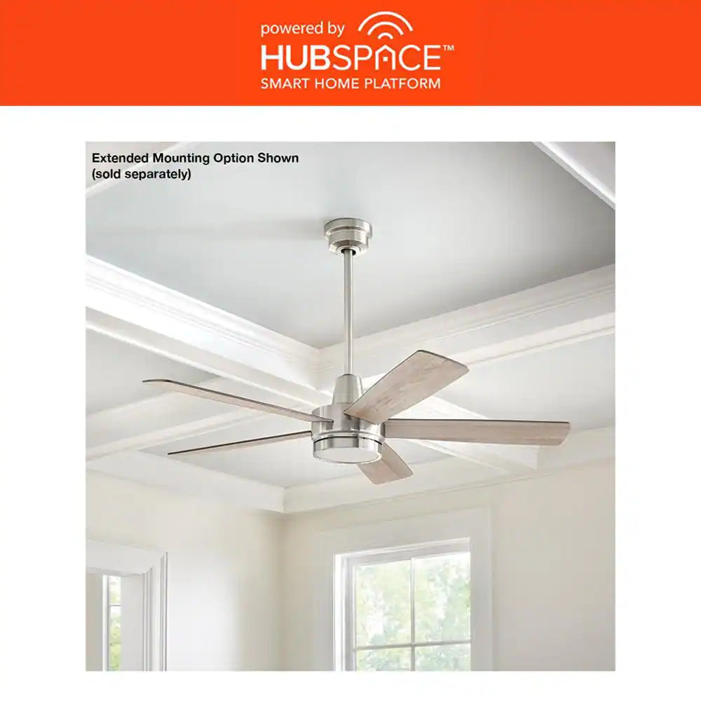 Fanelee 54 In. White Color Changing LED Brushed Nickel Smart Ceiling Fan with Light Kit and Remote Powered by Hubspace