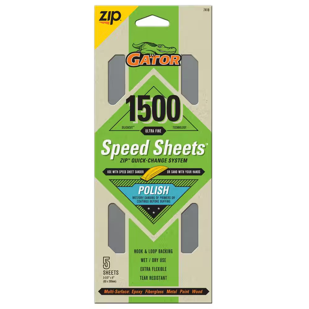 Silicacut Speed Sheets 3-2/3 In. X 9 In. 1500 Grit Extra Fine Hook and Loop Sand Paper (5-Pack)