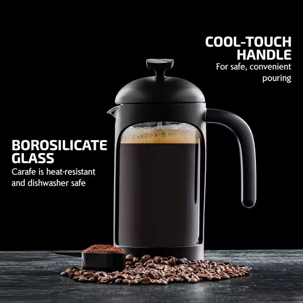 4-Cup Black French Press Coffee Maker with Heat Resistant Borosilicate Glass