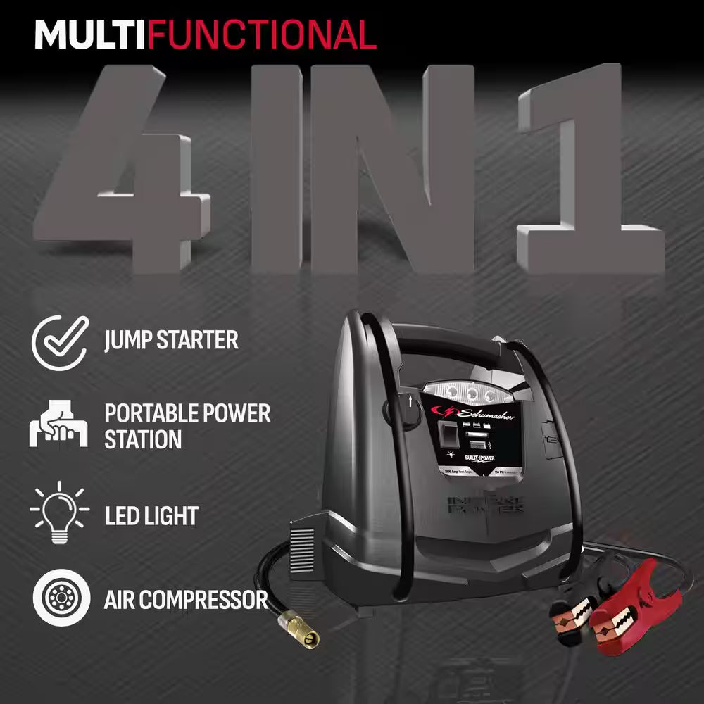 Automotive 12 Volt 1000 Amp Jump Starter and Portable Power Station with Air Compressor