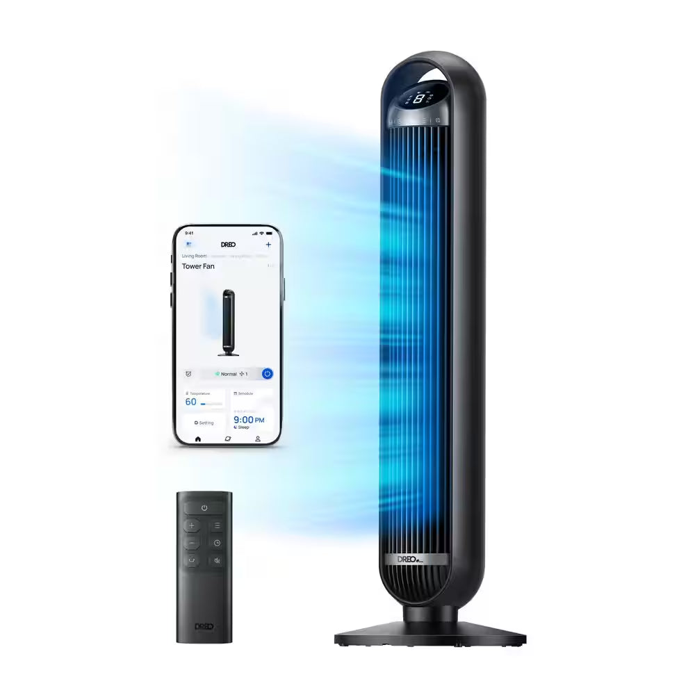 Smart Nomad 36 In. 8 Fan Speeds Tower Fan in Black with DC Motor, Wi-Fi, Voice Control and Remote