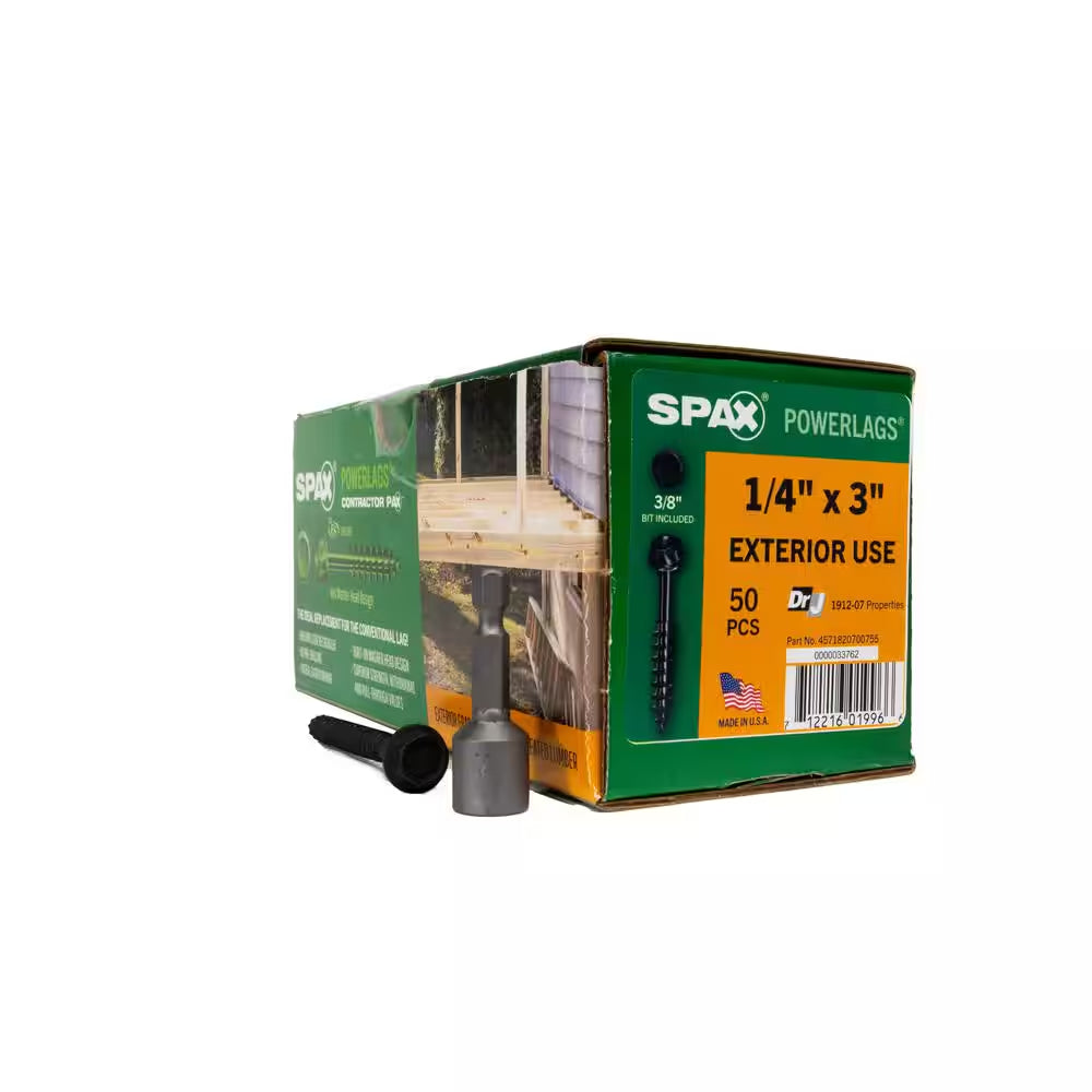 1/4 In. X 3 In. Exterior Hex Head Structural Wood Lag Screws Powerlags Hex (50 Each) Bit Included