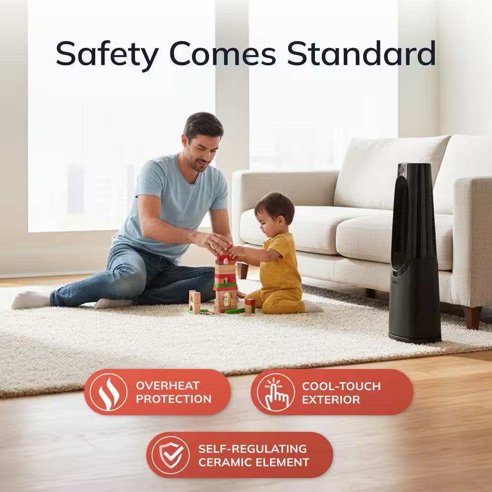 Bladeless 1500W 28 In. Black Electric Oscillating Tower Ceramic Space Heater with Remote Control and Digital Display