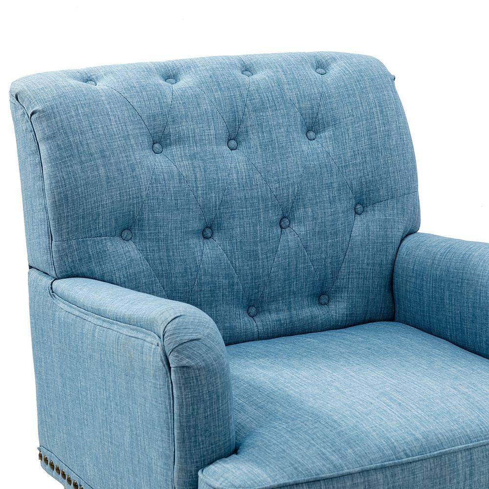Leobarda Classic Traditional Blue Tufted Armchair with Nailhead Trim and Solid Wood Legs