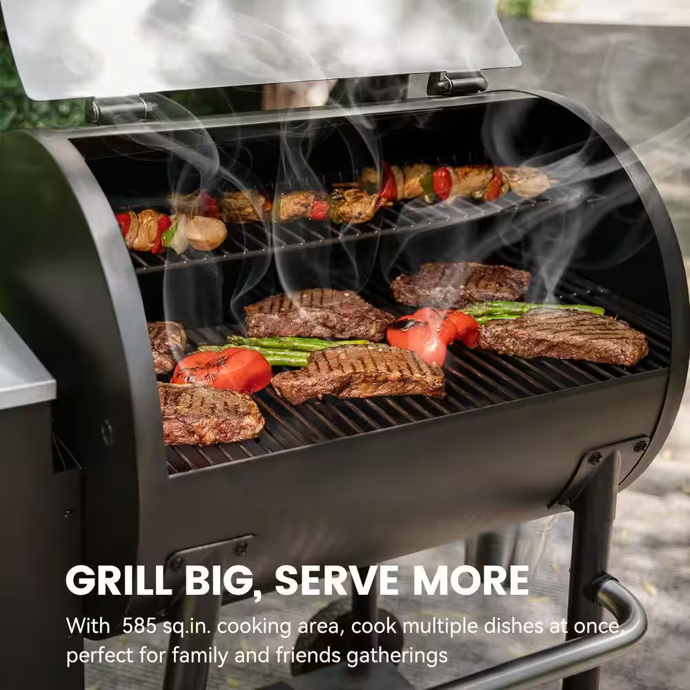 585 Sq. In. Pellet Grill in Silver with Stainless Steel Lid and Grease Bucket