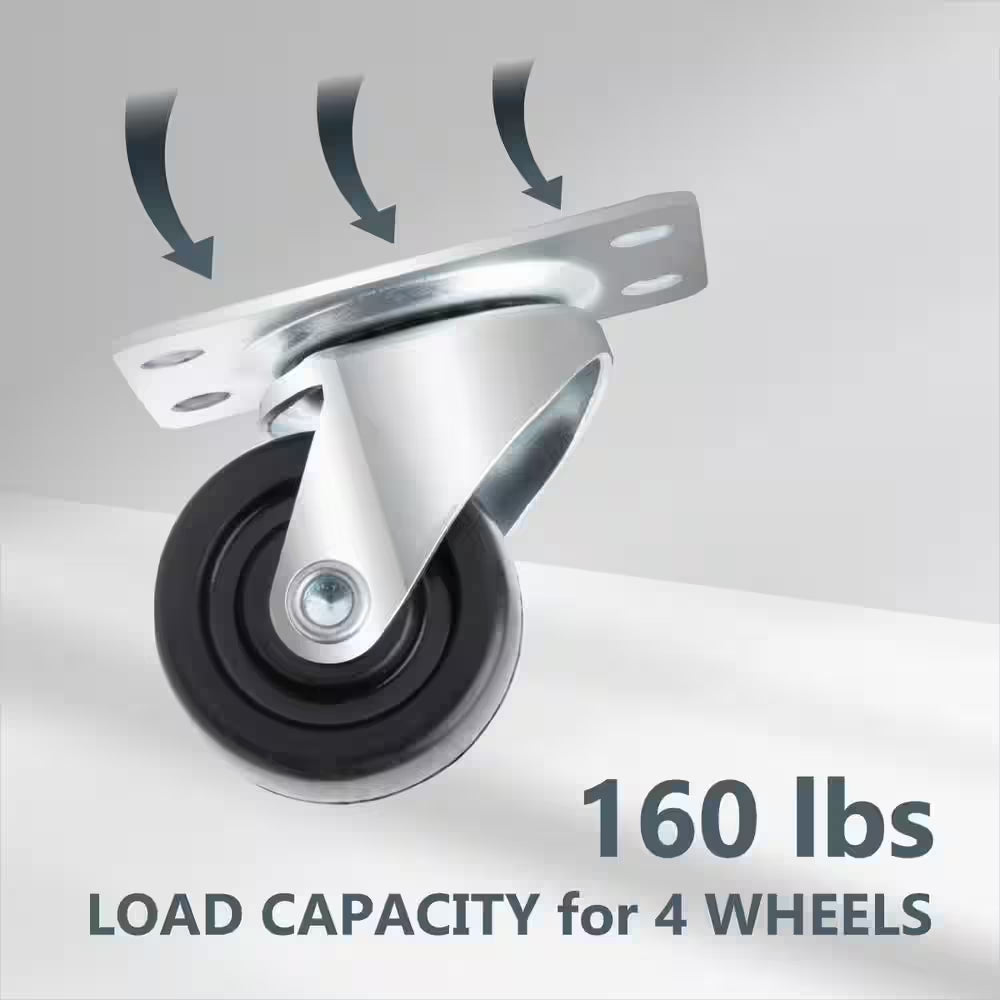 1-1/2 In. Swivel Plate Caster Wheels, Low Profile, Rubber Base Castor Wheels (4-Pack)