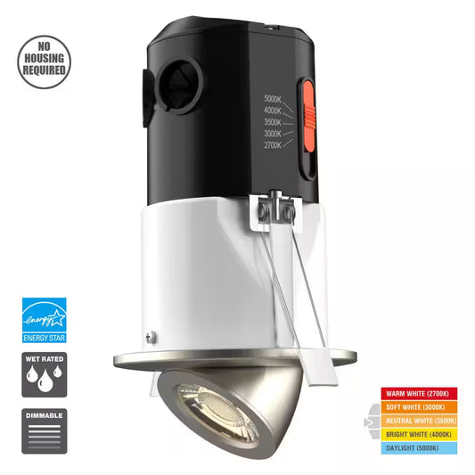Premium Downlight 3 In. 2700K - 5000K Brushed Nickel New Construction/Remodel Recessed Integrated LED Gimbal Kit