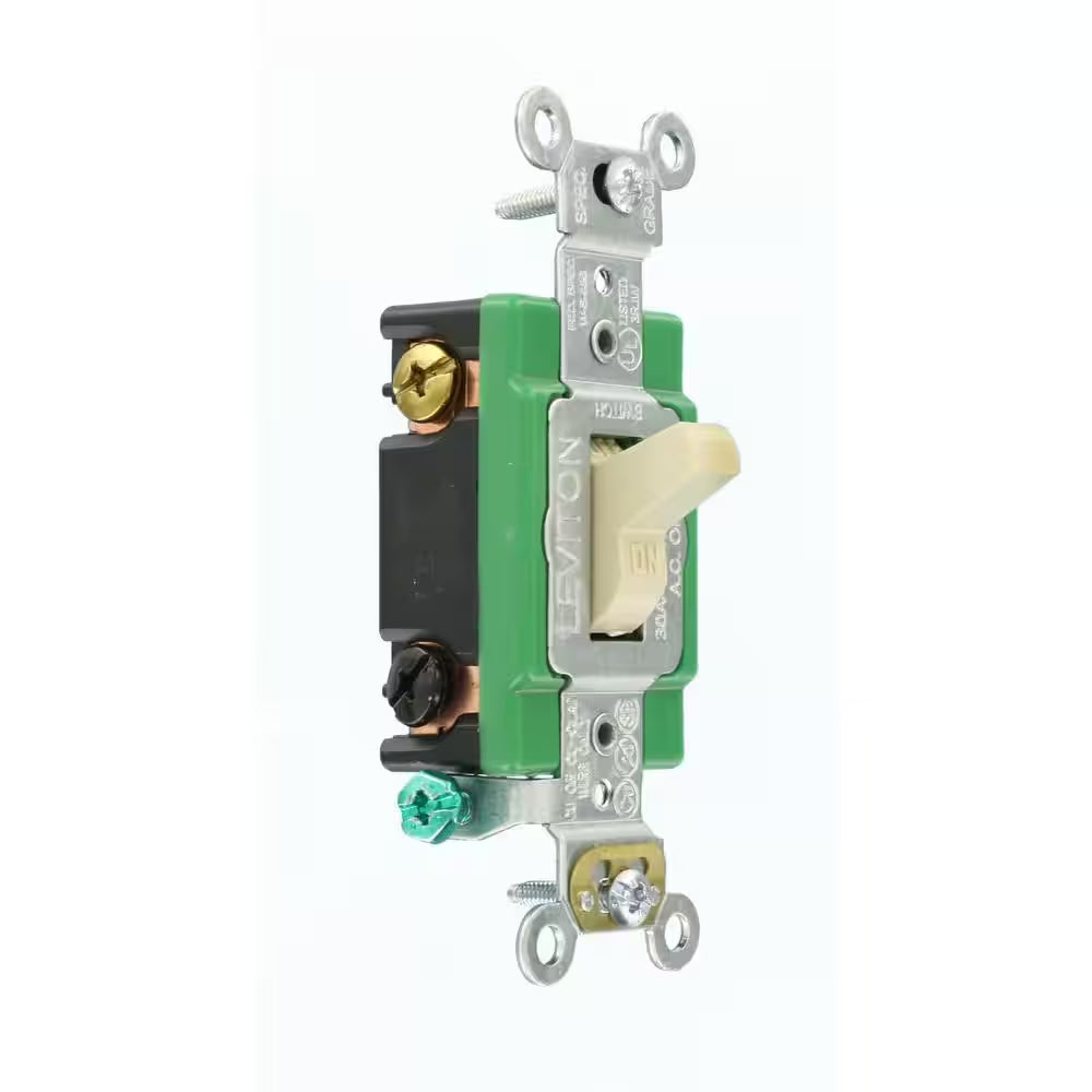 30 Amp Industrial Grade Heavy Duty Double-Pole Toggle Switch, Ivory 3032-2I