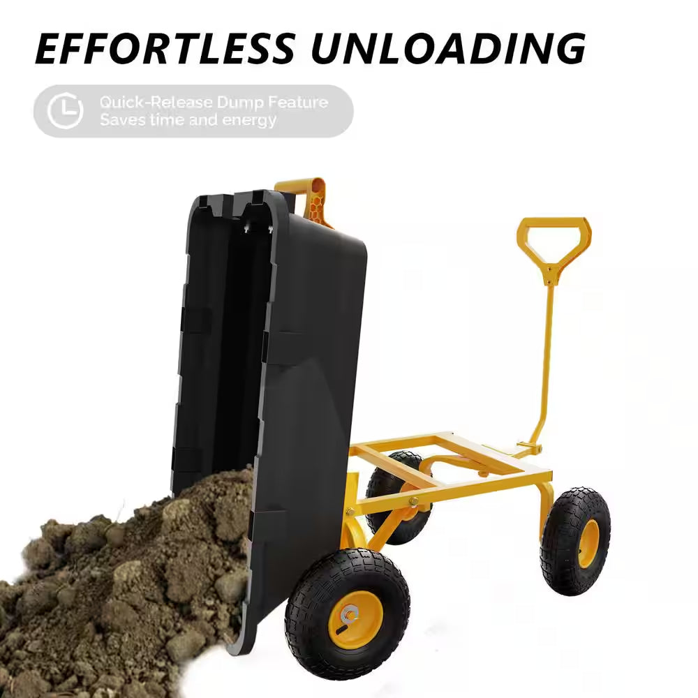 3.7 Cu. Ft. Iron Plastic Garden Cart Cart Utility Wheelbarrow 770 Lbs. Capacity in Yellow and Black