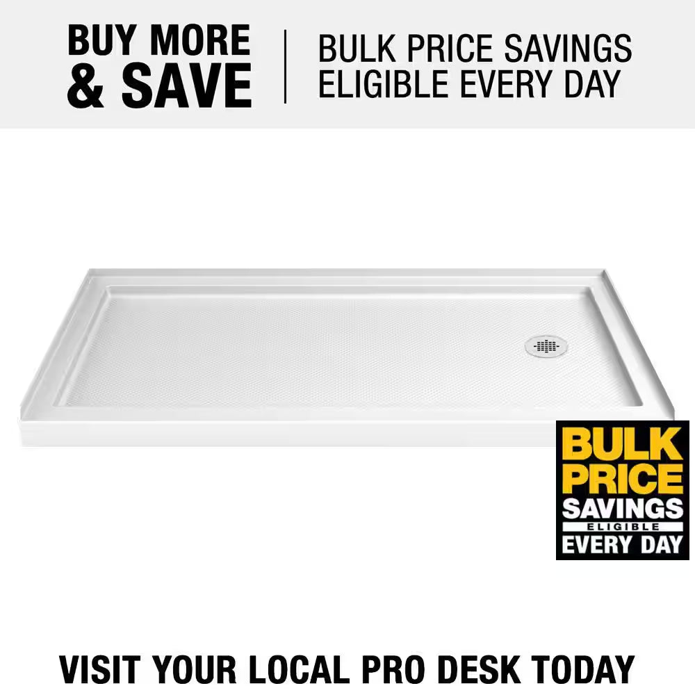 Slimline 60 In. X 32 In. Single Threshold Shower Pan Base in White with Right Hand Drain