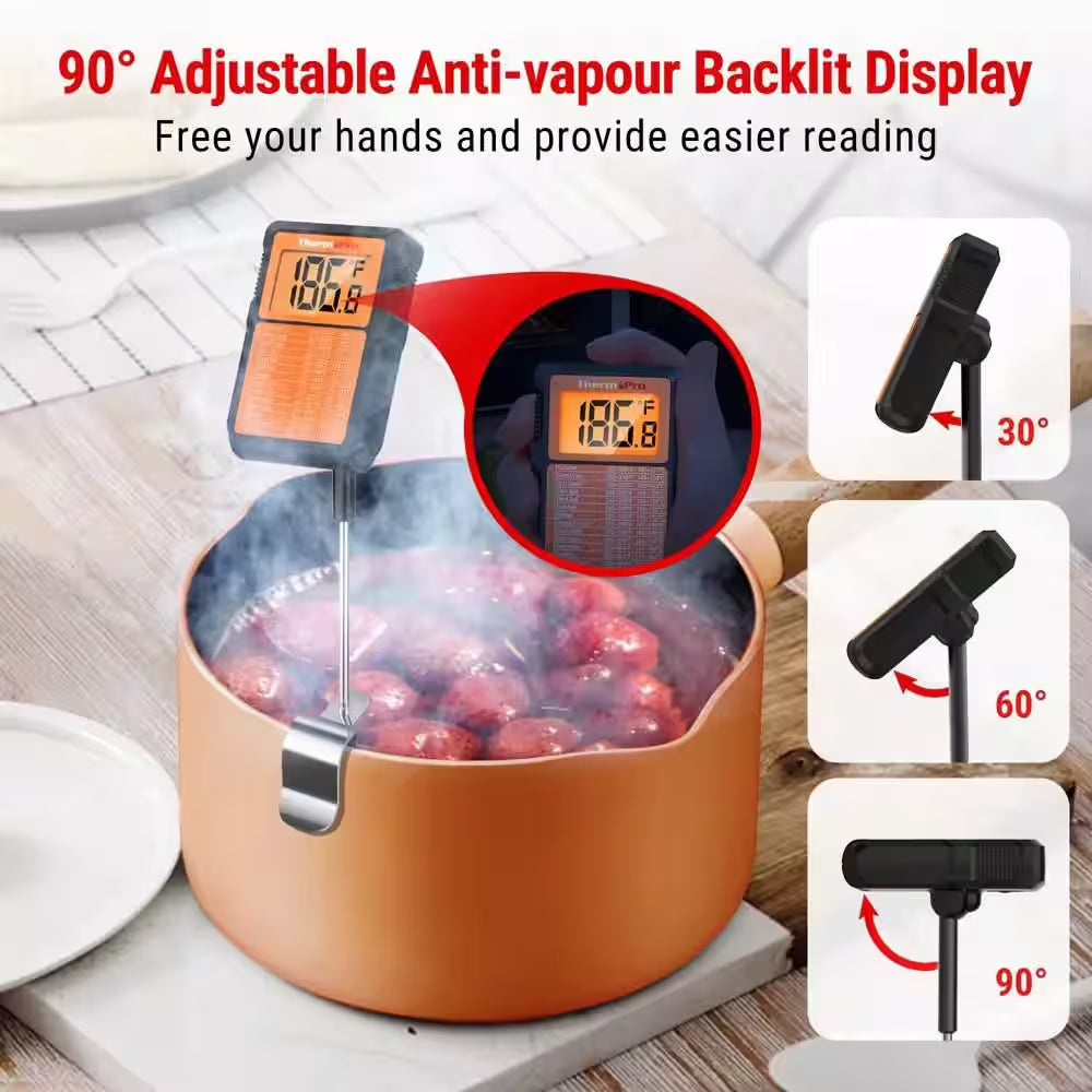 Waterproof Digital Candy Thermometer with Pot Clip, 8" Long Probe Instant Read