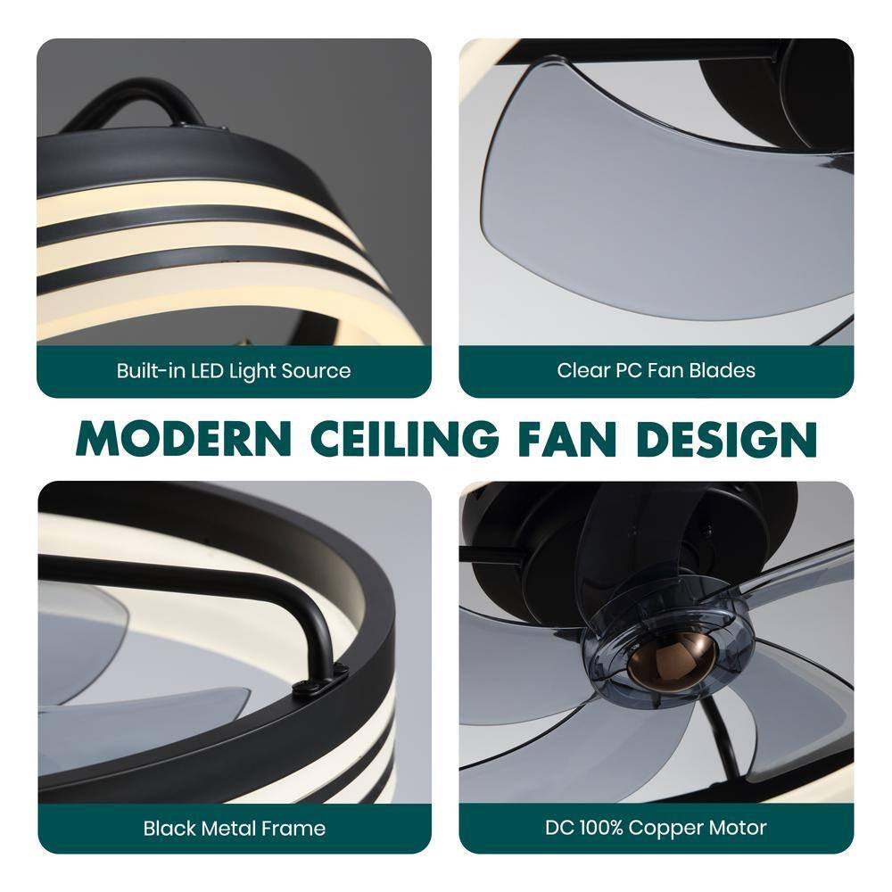 20 In. Indoor Intergrated LED Indoor Black Ceiling Fans with Lights Modern Low Profile Ceiling Fan for Living Room