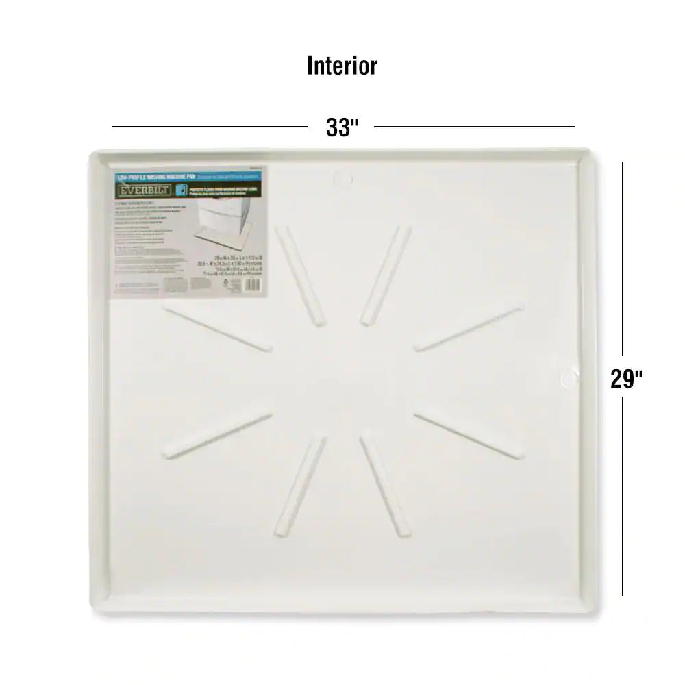 29 In. X 33 In. Low Profile Washing Machine Drain Pan in White