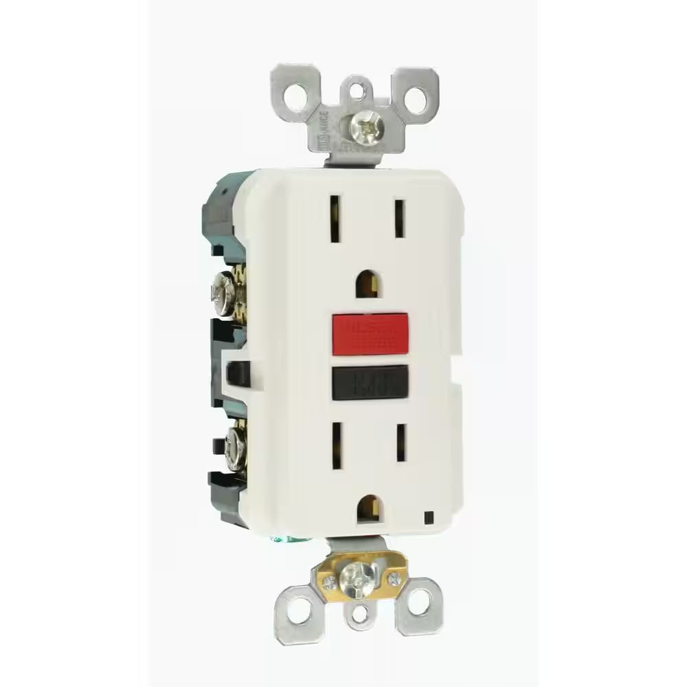 15 Amp Self-Test Smartlockpro Slim Duplex GFCI Outlet, White GFNT1-RW