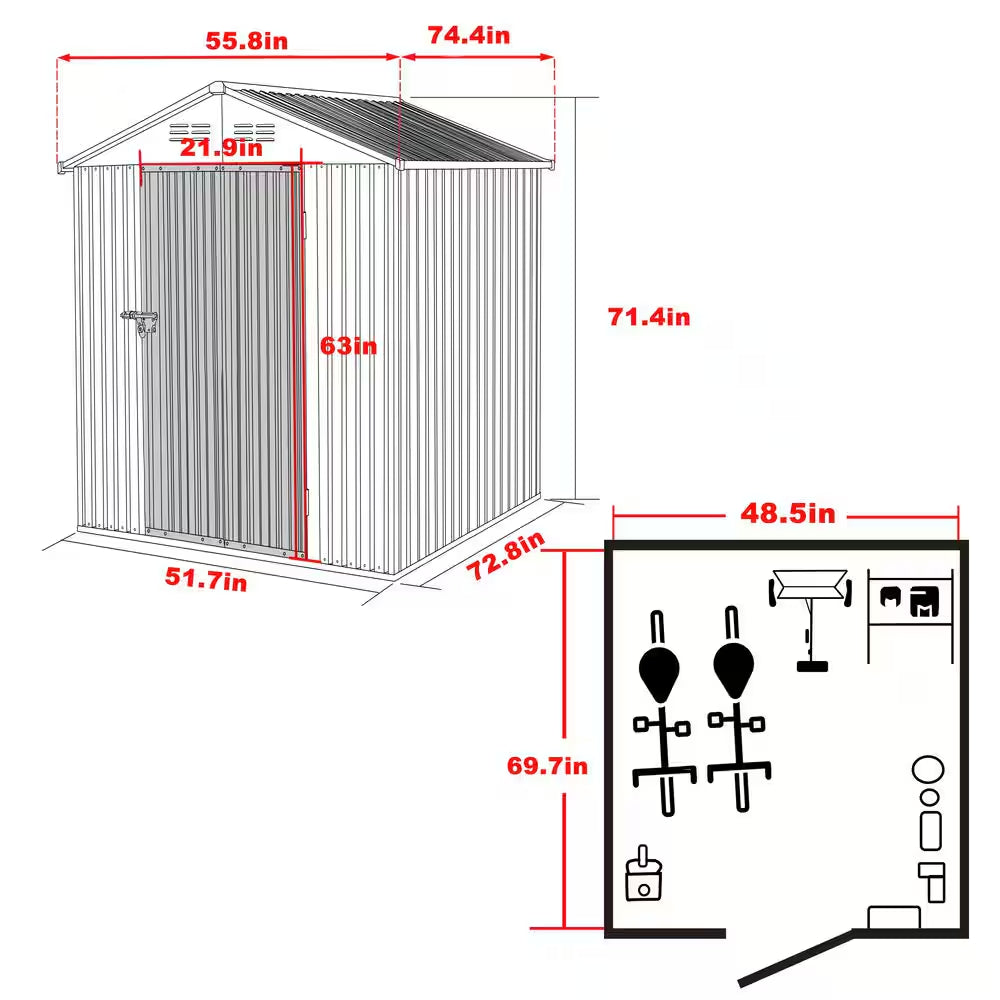 4 Ft. W X 6 Ft. D Outdoor Metal Storage Shed in Gray (24 Sq. Ft.)