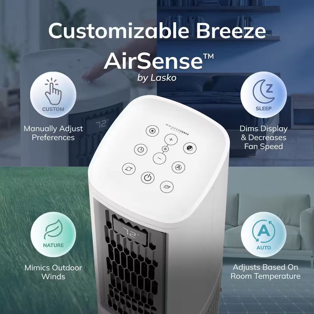Stratus 35 In. 12-Speed High Velocity Oscillating Tower Fan in White with Quiet DC Motor, Remote, Timer, 11 In. Dia