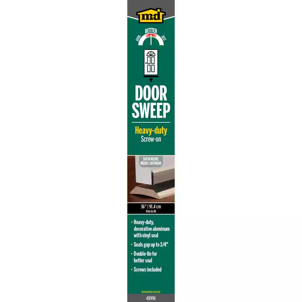 36 In. Satin Nickel Aluminum and Vinyl Heavy-Duty Screw-On Door Sweep