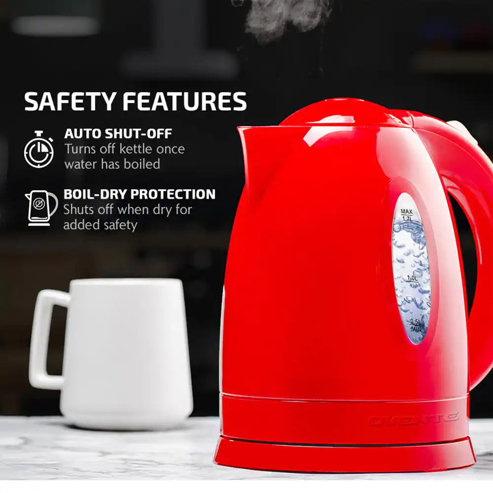 KP72R 7-Cup Red BPA Free Electric Kettle with Auto Shut-Off and Boil-Dry Protection