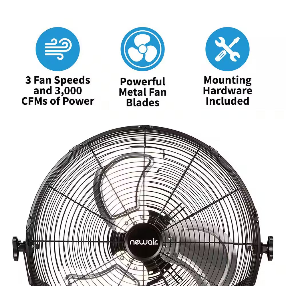 18 In. High Velocity Wall Mounted Fan with 3 Fan Speeds, Sealed Motor Housing and Ball Bearing Motor - Black