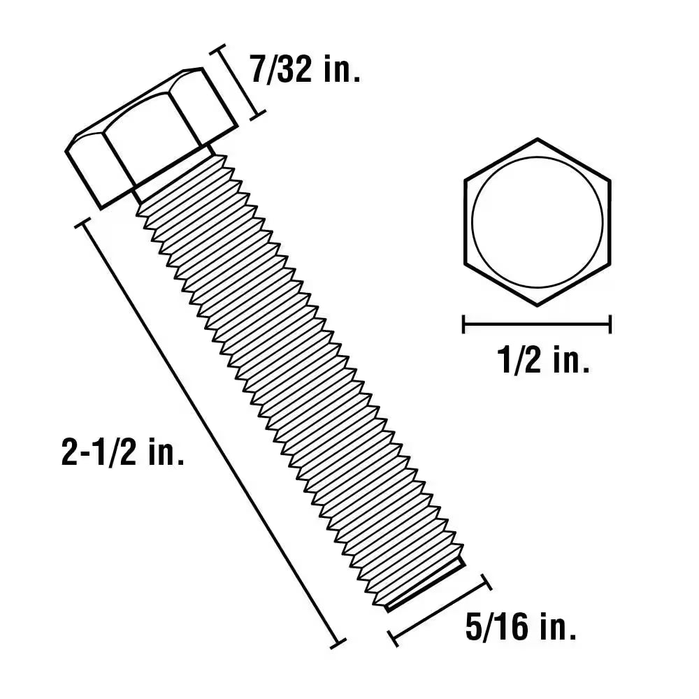 5/16 In.-18 X 2-1/2 In. Zinc Plated Hex Bolt
