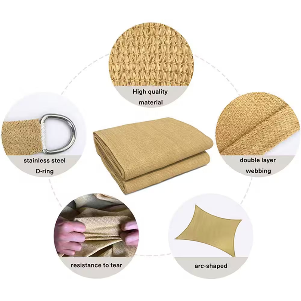 6 Ft. X 8 Ft. Sand Rectangle Sun Shade Sai for Backyard Deck Outdoor