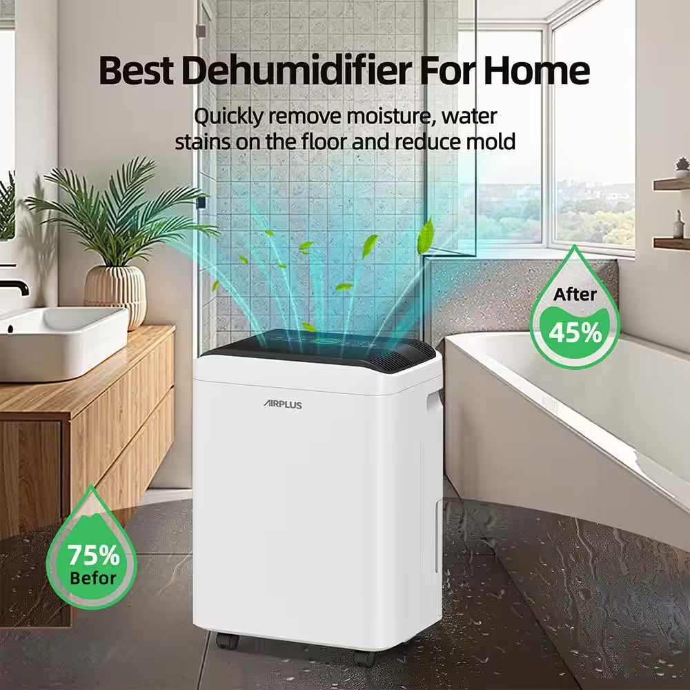 50 Pt. 4,500 Sq. Ft. Dehumidifier in White with Drain Hose and Bucket, Auto Defrost, Low Noise, Dehumidify Efficiently