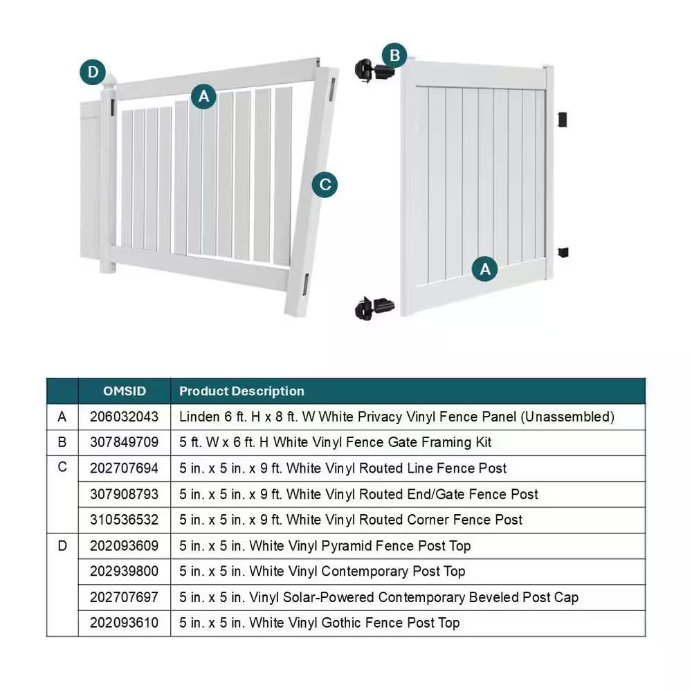 Linden 6 Ft. H X 8 Ft. W White Privacy Vinyl Fence Panel (Unassembled)