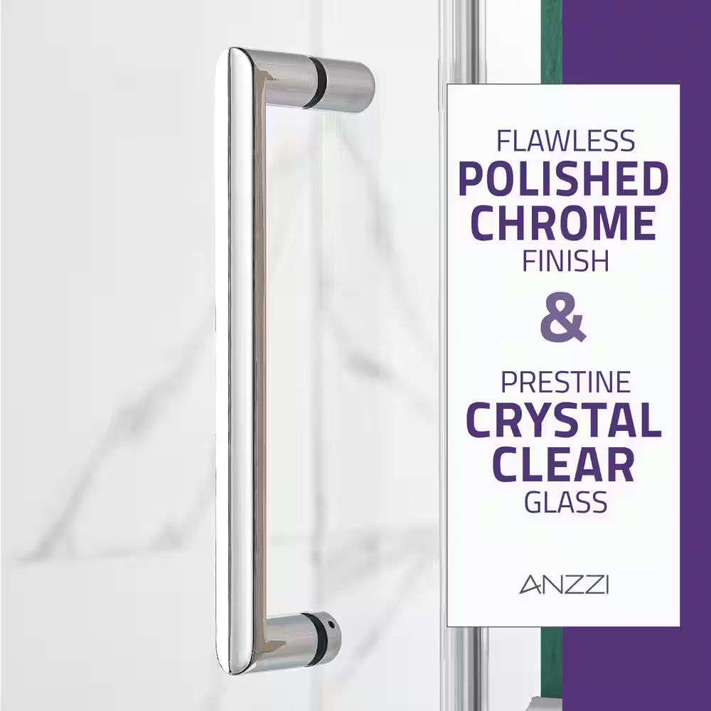 Lancer Series 23.4 In. X 72 In. H Hinged Frameless Shower Door in Polished Chrome with Tsunami Guard Tempered Glass
