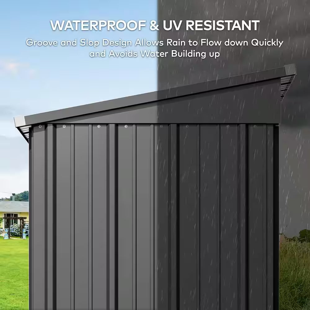 6 Ft. W X 4 Ft. D Outdoor Storage Metal Shed with Double Lockable Doors for Backyard Outdoor, Gray ,( 25.3 Sq. Ft. )