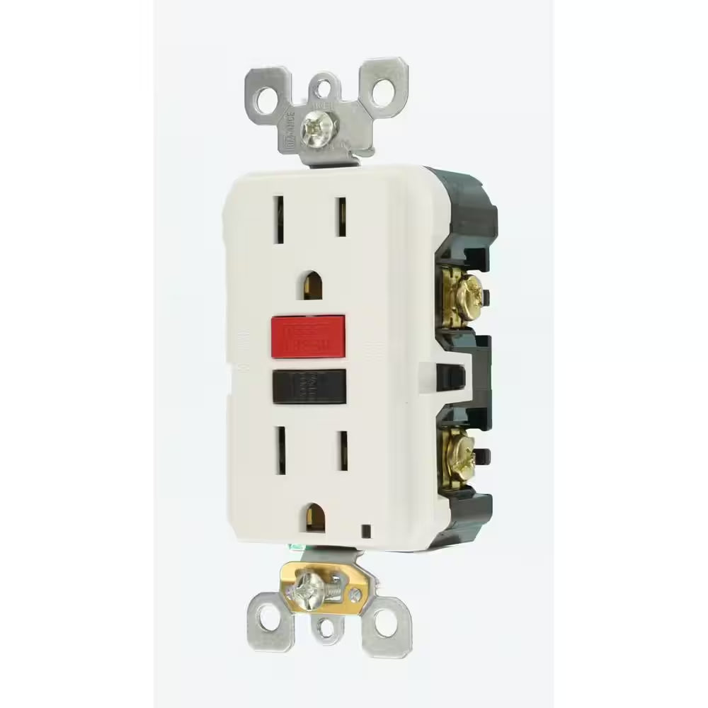 15 Amp Self-Test Smartlockpro Slim Duplex GFCI Outlet, White GFNT1-RW