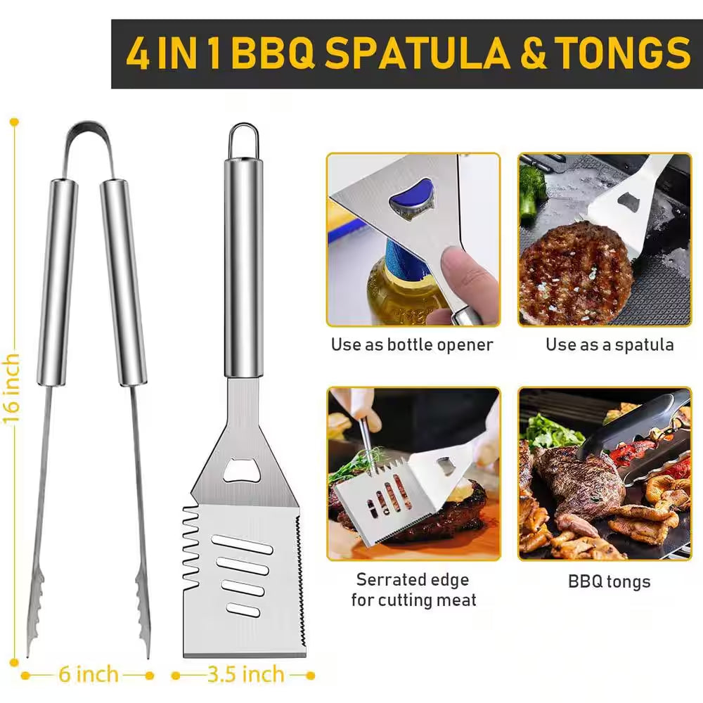 Stainless Steel Grill Cooking Accessory Tool Set 34-Pieces with Carry Bag, Thermometer, Grill Mats for Outdoor Camping