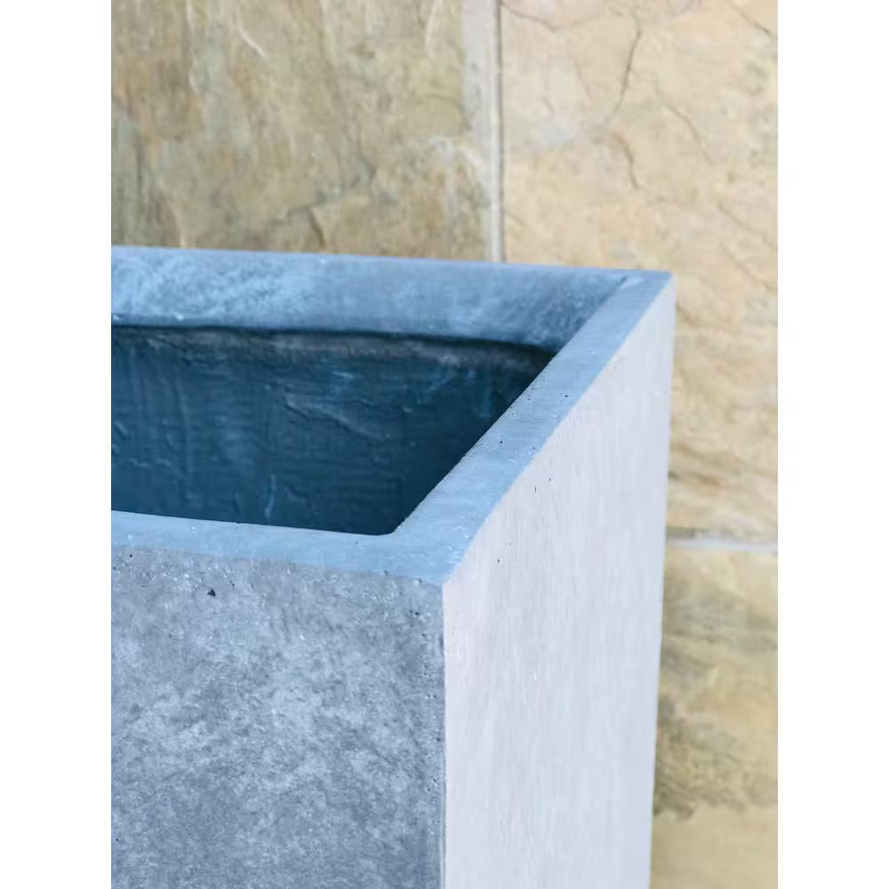 24 In. Tall Slate Gray Lightweight Concrete Rectangle Modern Outdoor Planter
