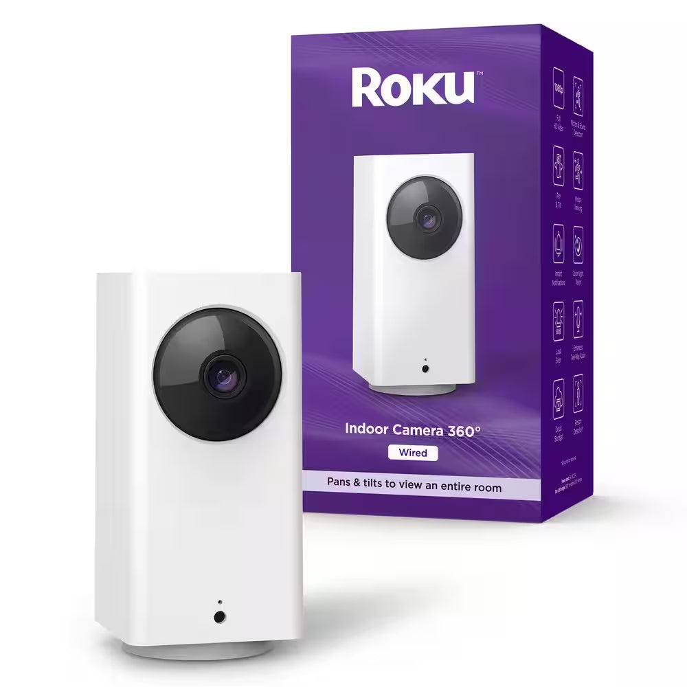 Smart Home Indoor Camera 360° Wi-Fi-Connected Plug-In Security Camera with Motion Detection and Tracking