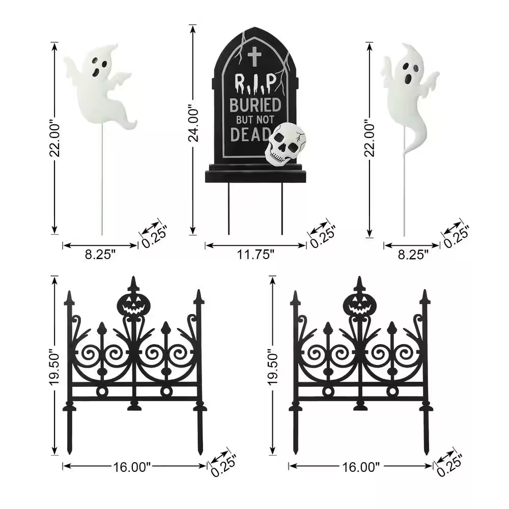 24 In. H Halloween Metal Graveyard Set Yard Stake (Set of 5)