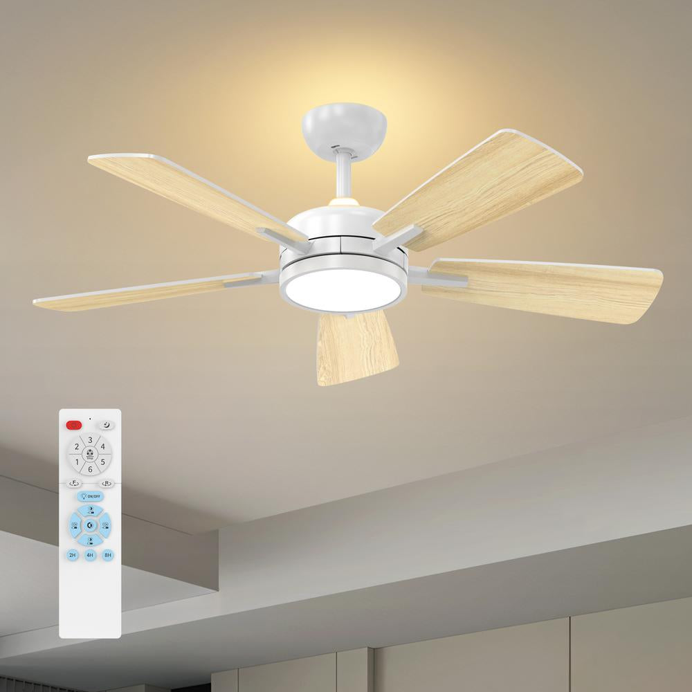 T5 Series 46 In. Indoor White Ceiling Fan with Dimmable 3-CCT Light and Bedroom Mood Light, Reversible Quiet DC Motor