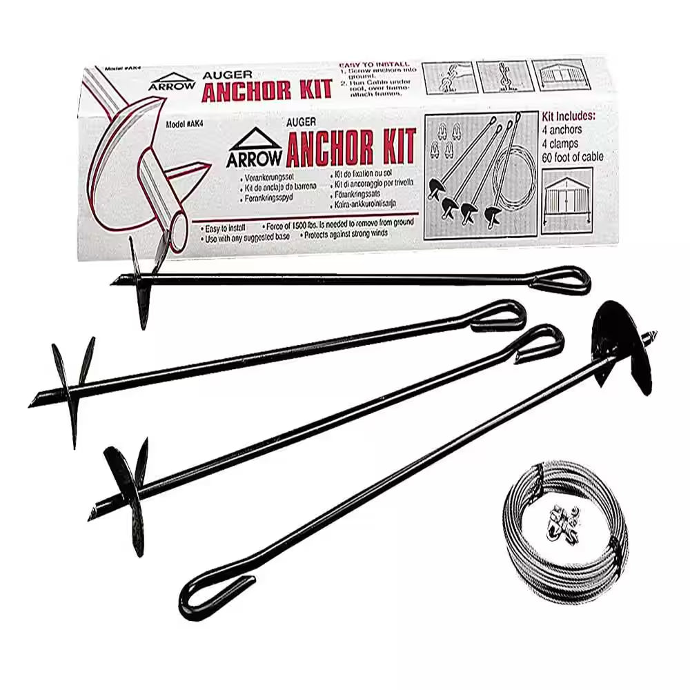 Auger Anchor Kit (Set of 4 Anchors and 4 Clamps) with Steel Construction and Strong Wind Design