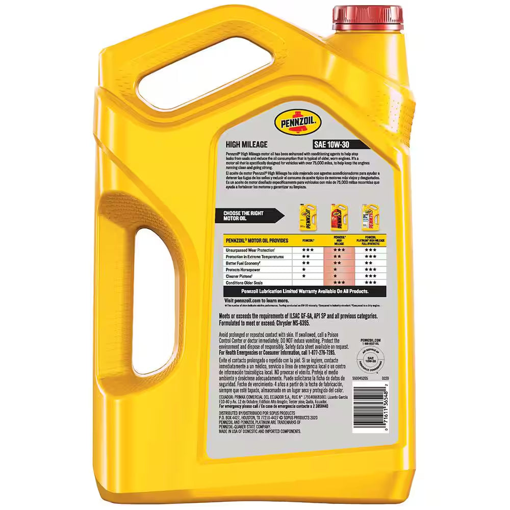 High Mileage SAE 10W-30 Synthetic Blend Motor Oil 5 Qt.