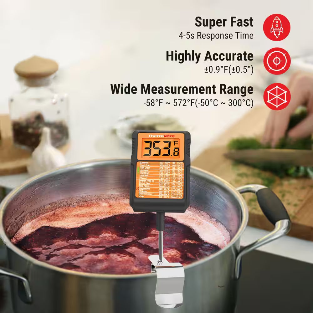 Waterproof Digital Candy Thermometer with Pot Clip, 8" Long Probe Instant Read